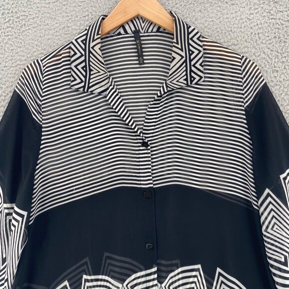 IC By Connie K Top Womens Extra Large Black Striped Button Collar 3/4 Sleeves* - Picture 2 of 11